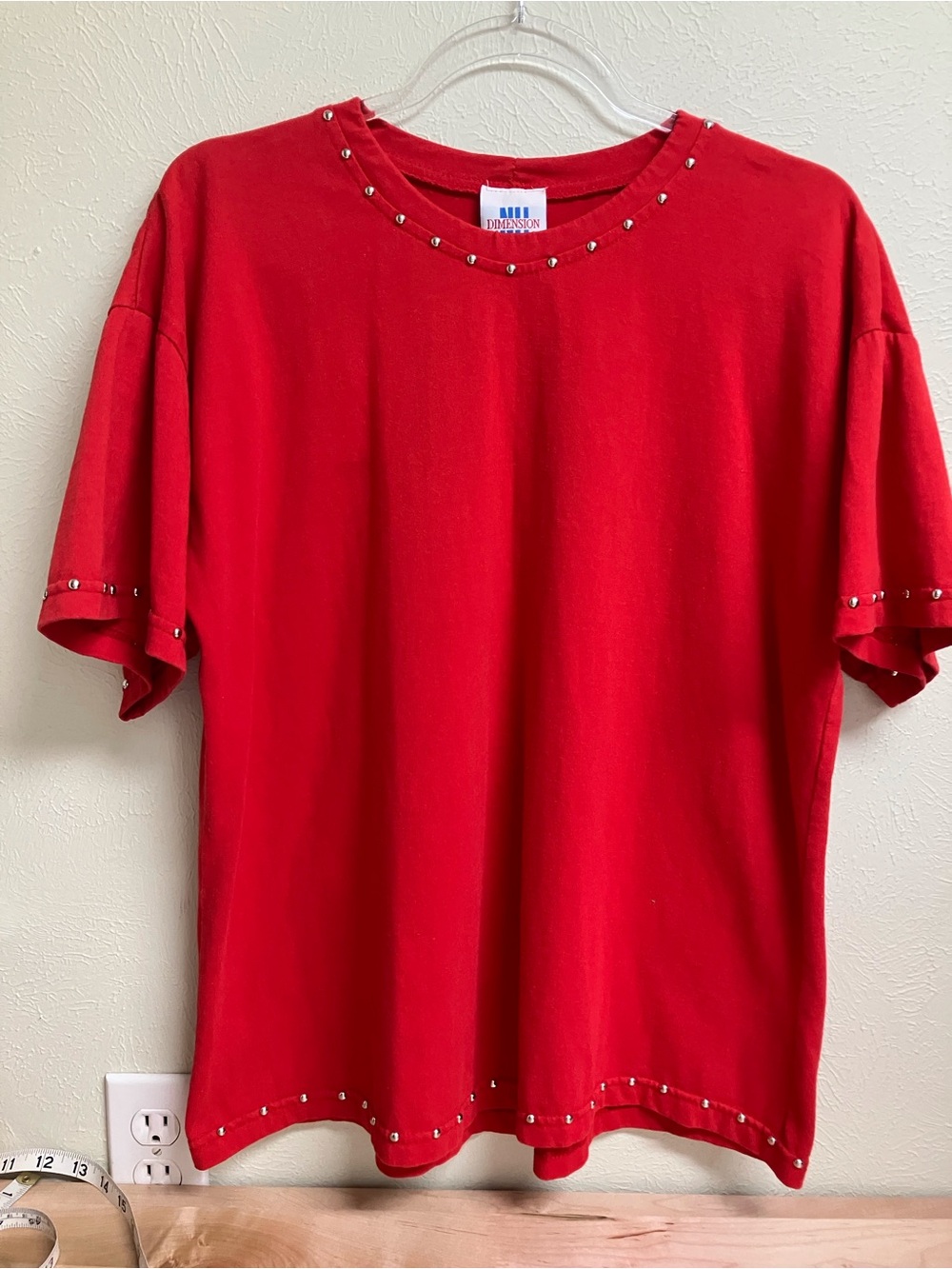 Women’s Red Stud-Trim Short Sleeve Tee